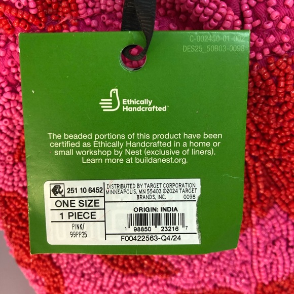 KATE SPADE X TARGET Beaded Classic Rose Drawstring Bucket Bag Pink Red NEW - Picture 8 of 17